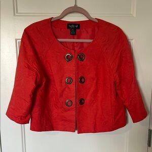 Vibrant coral Cropped Blazer with Textured Fabric